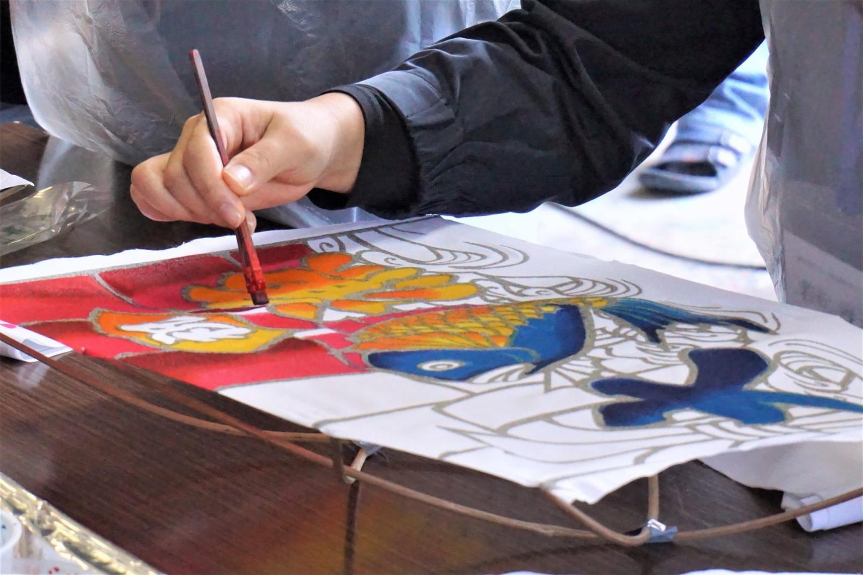 亀﨑染工（印染体験）ミニ大漁旗の染体験-1