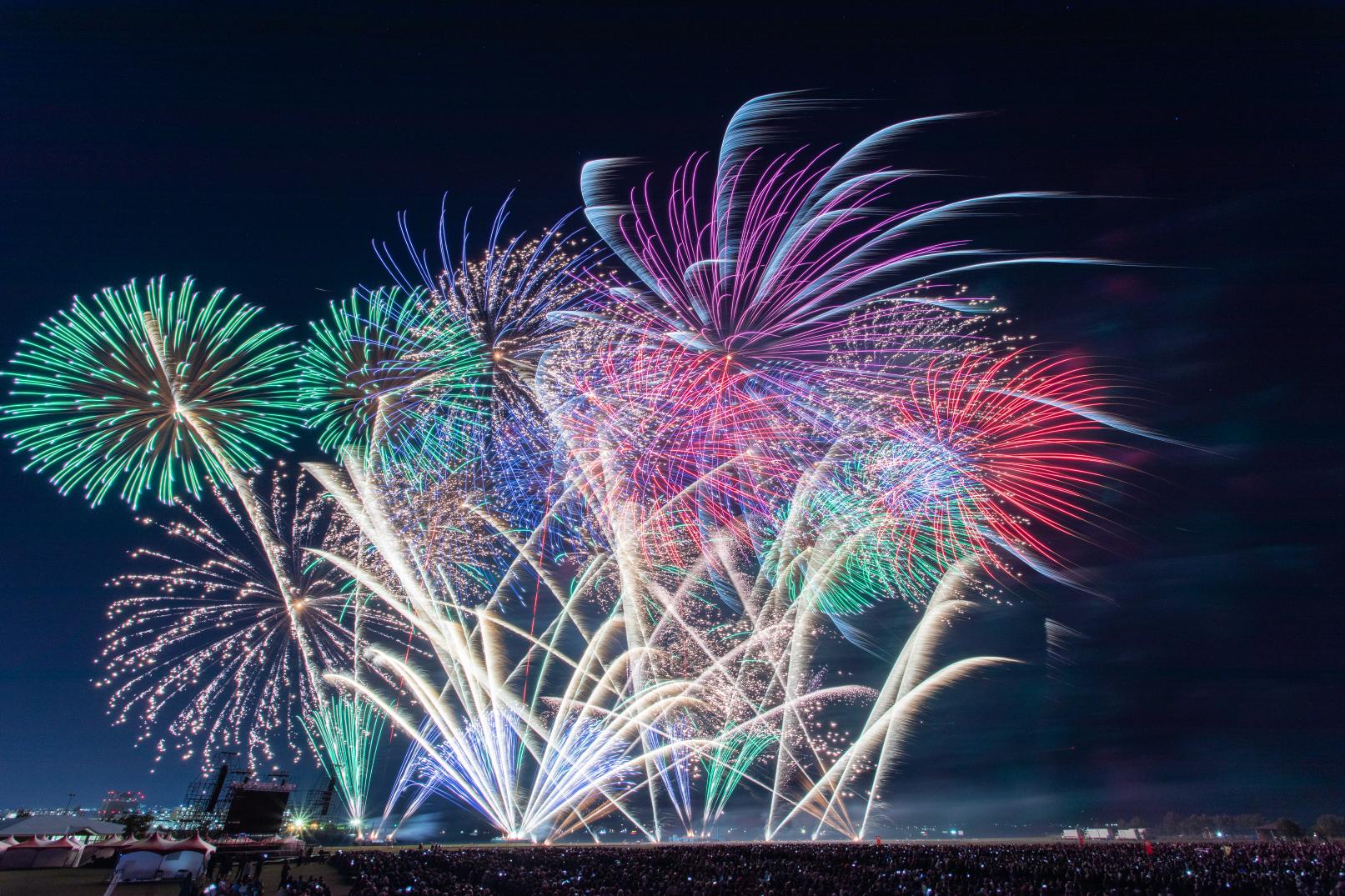 桜島と芸術花火